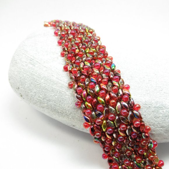 Handwoven Red Drop Bracelet - Picture 3 of 9